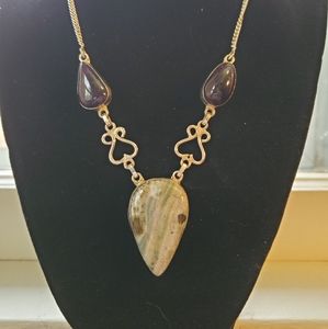 Jasper & Amethyst Silvertone Necklace